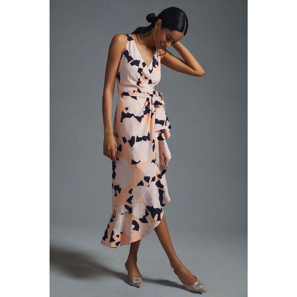 NWT Anthropologie Hutch Asymmetrical Wrap Dress Womens Floral V-Neck Midi Sz S
